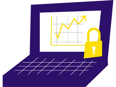 cartoon laptop with graph and lock