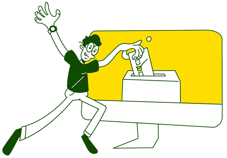 cartoon man putting a poll into a computer screen